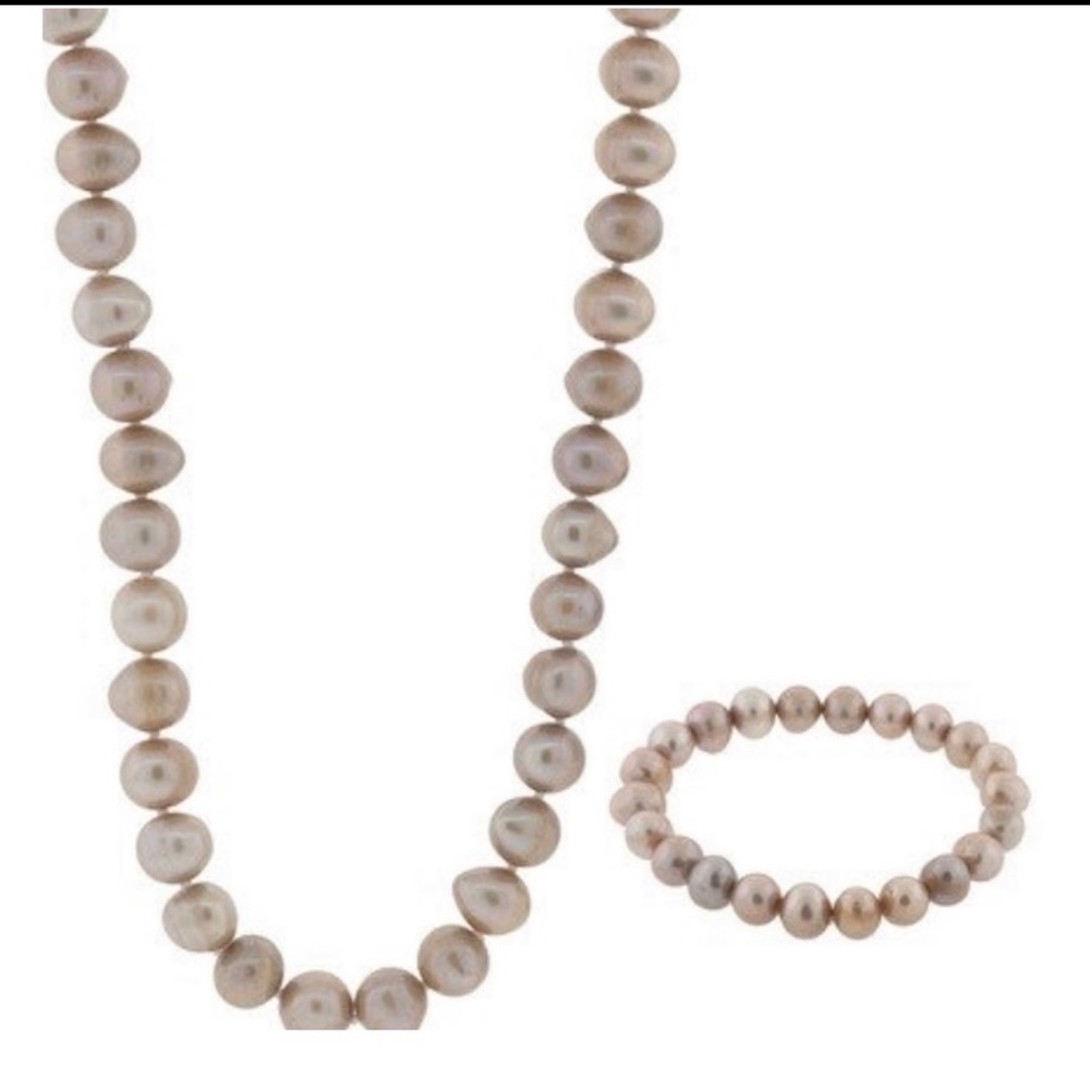Pearl Necklace And Bracelet Set (Tan Color)